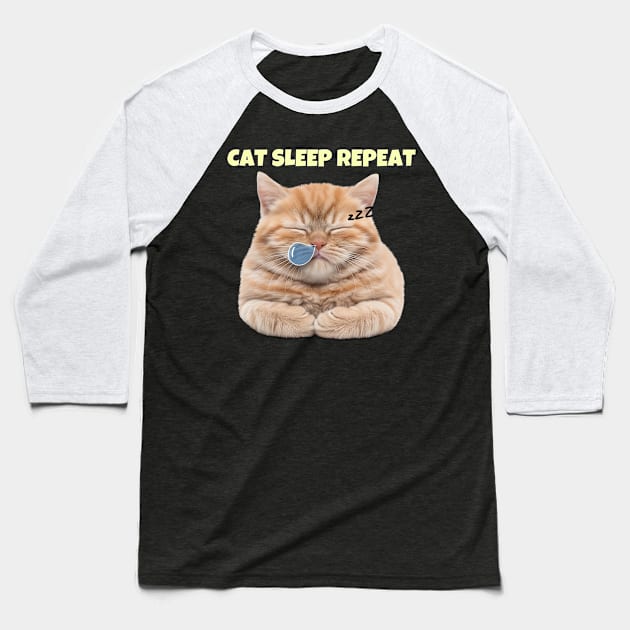 Cat Sleep Repeat Baseball T-Shirt by TayaDesign